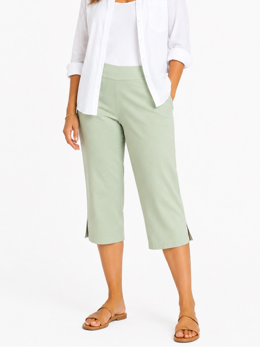 Ruby Rd. Woman Mint Green Pull-On Capri Pants 18W Stretch Side Slits